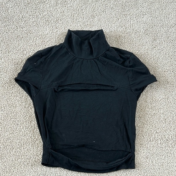 Black Turtleneck Crop Top with Slits | Black Turtleneck | Black Crop Top - Picture 1 of 6